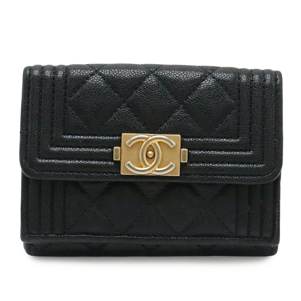 CHANEL Boy Chanel Matelassé Coco Mark Small Flap Wallet, Caviar Leather, Blac...